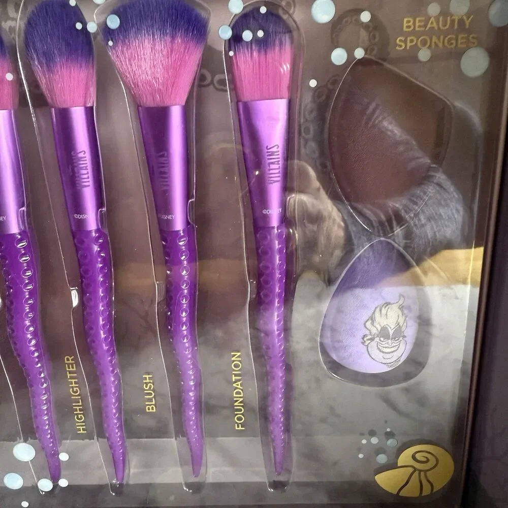 Disney Villains Ursula Little Mermaid Makeup Brushes Blending Gift 7 Pc Set NEW